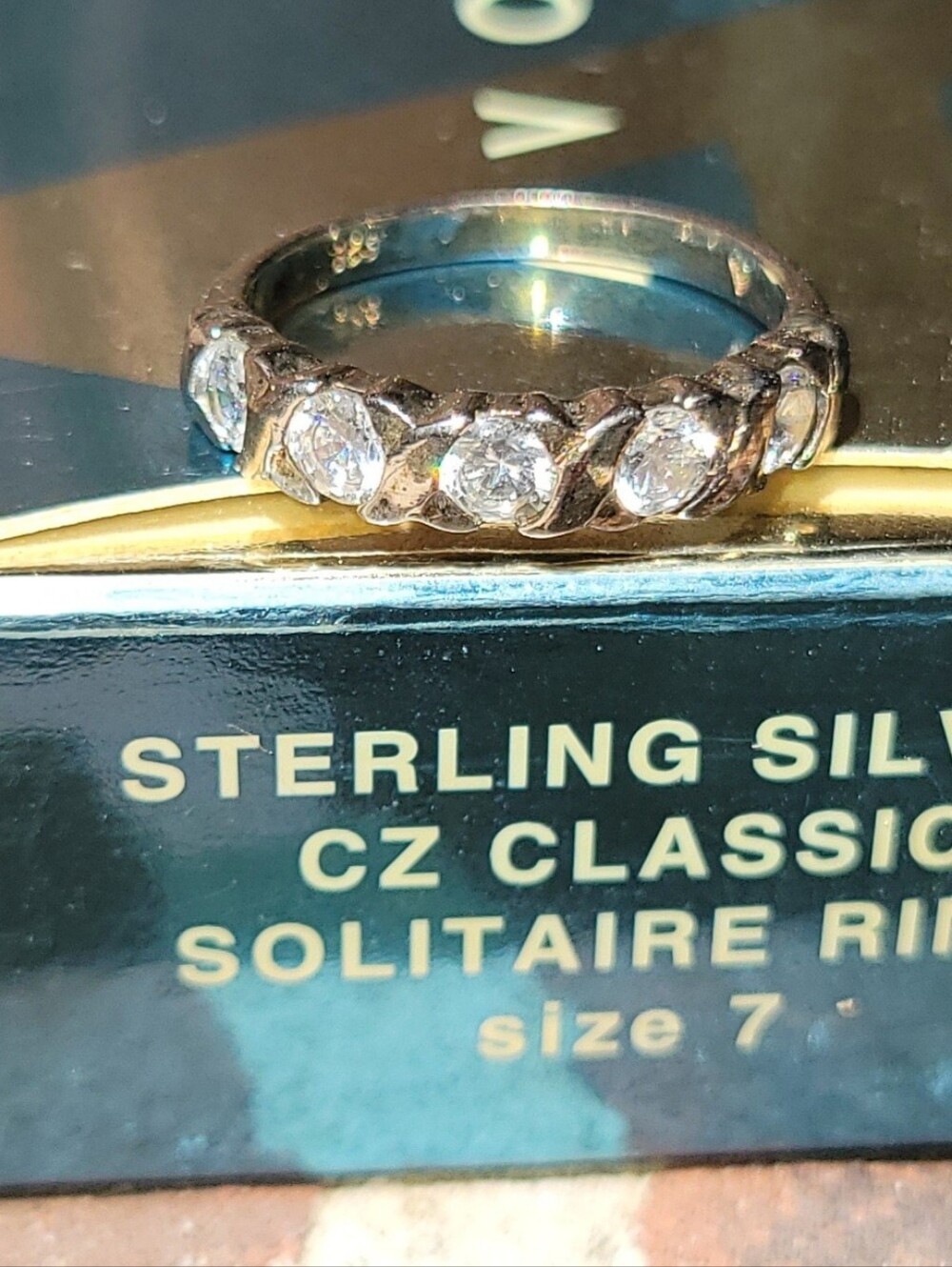 Vintage Avon 925 Sterling Silver Clear CZ Five Stone Ladies Band Ring Size 7